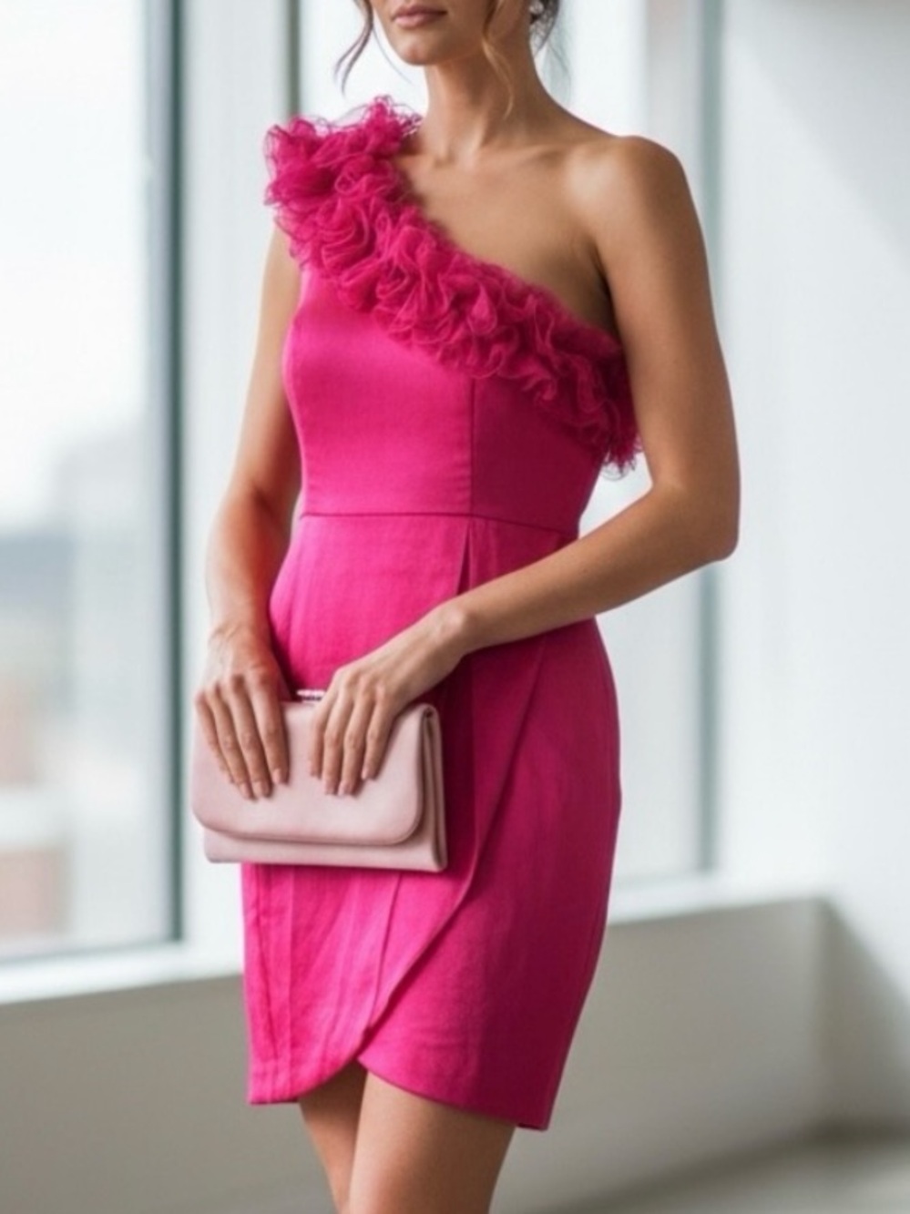 3.1 Phillip Lim Dress linen silk pink mini dress classy one shoulder ruffles